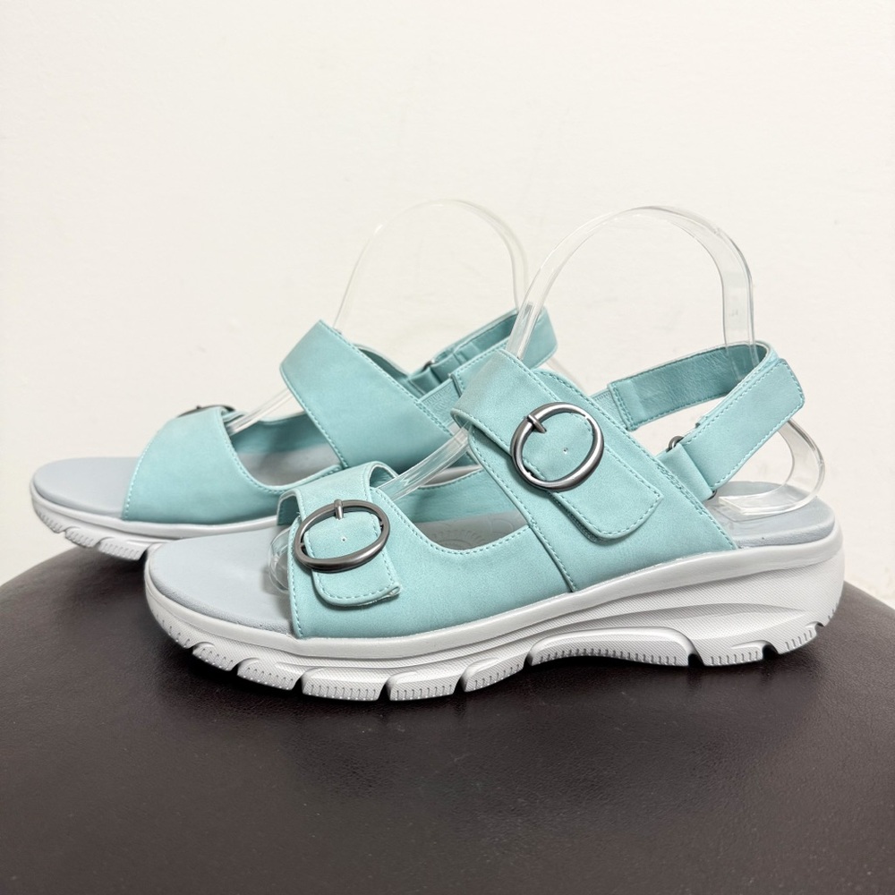 Skechers Aqua Green Vegan Easy Going Certified Charm Hook Loop Sandals 9 Wide 9W